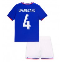 Camiseta Francia Dayot Upamecano #4 Primera Equipación para niños Eurocopa 2024 manga corta (+ pantalones cortos)